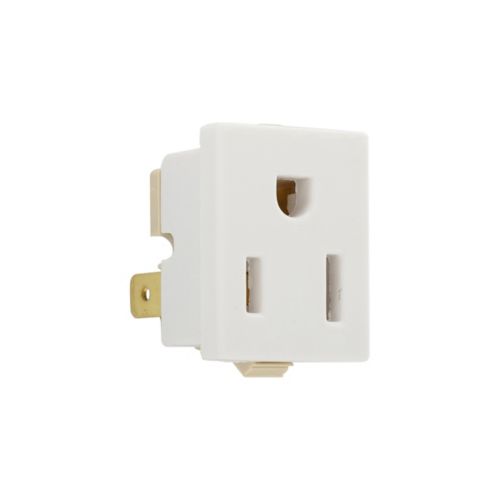 White Eaton 15 Amp Snap-In Receptacle by Cooper, square thermoplastic wiring device with quick connect feature