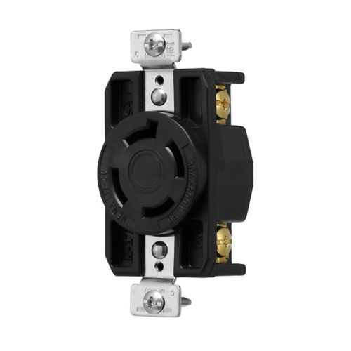 Eaton Arrow Hart black color-coded locking receptacle for industrial wiring, 30A, 600V, with back and side connections, Ultra Grip design.