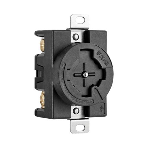 Black Eaton Arrow Hart locking receptacle with 20A and 30A industrial wiring devices for 600/250V applications, manufactured by Cooper.