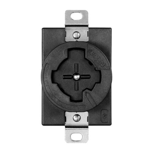 Black Eaton Arrow Hart locking receptacle for industrial use, 20A and 30A, rated 600/250V with durable wiring device design.