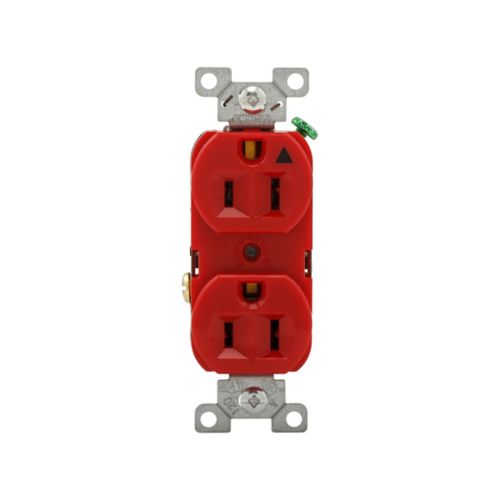 Eaton heavy-duty industrial spec grade 15A duplex receptacle in red with #14-10 AWG wiring devices for electrical wiring.