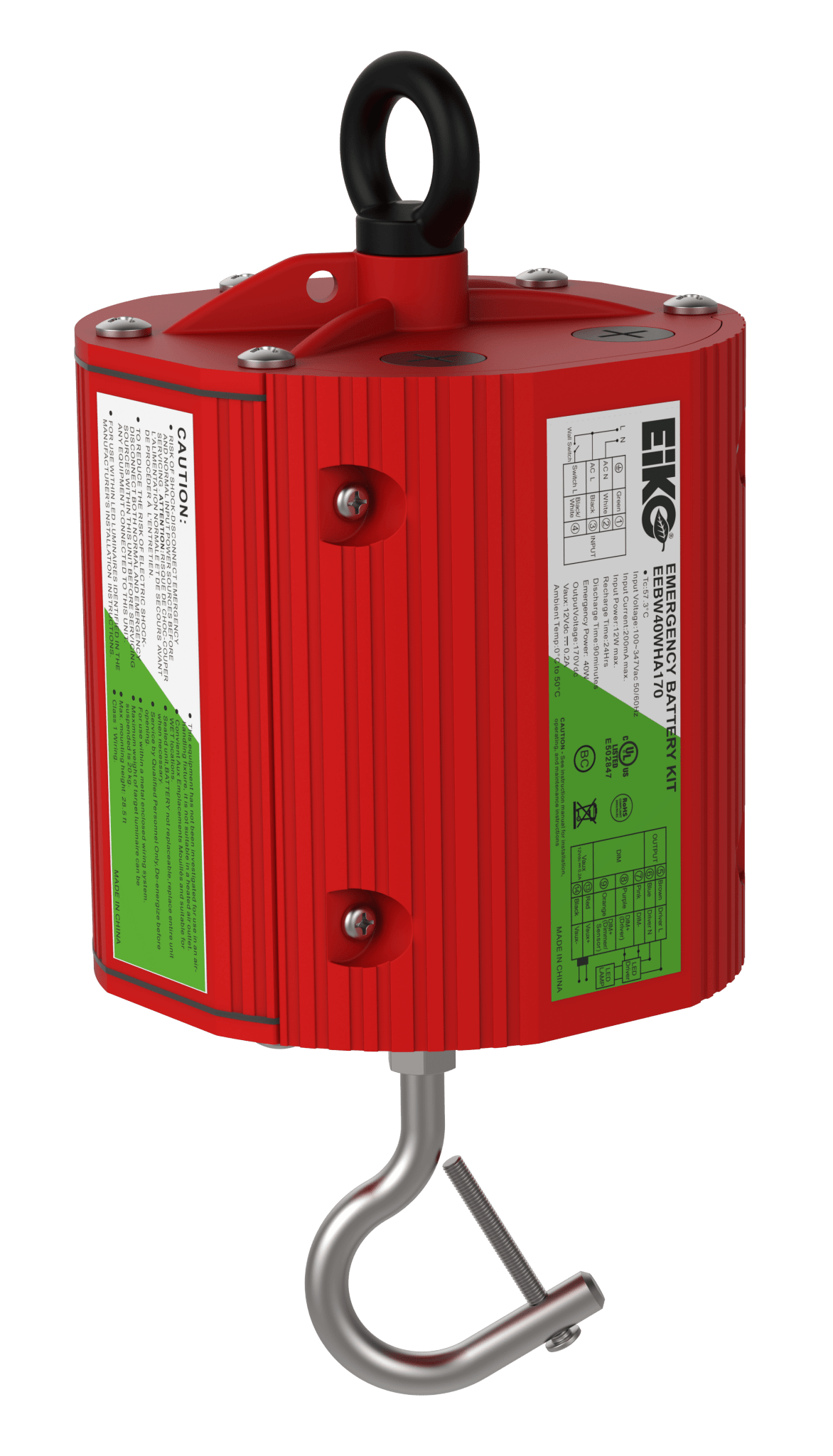 Eiko Emergency Battery External 40W for emergency lighting, cylindrical IP65 design, 100-347VAC input, CEC compliant