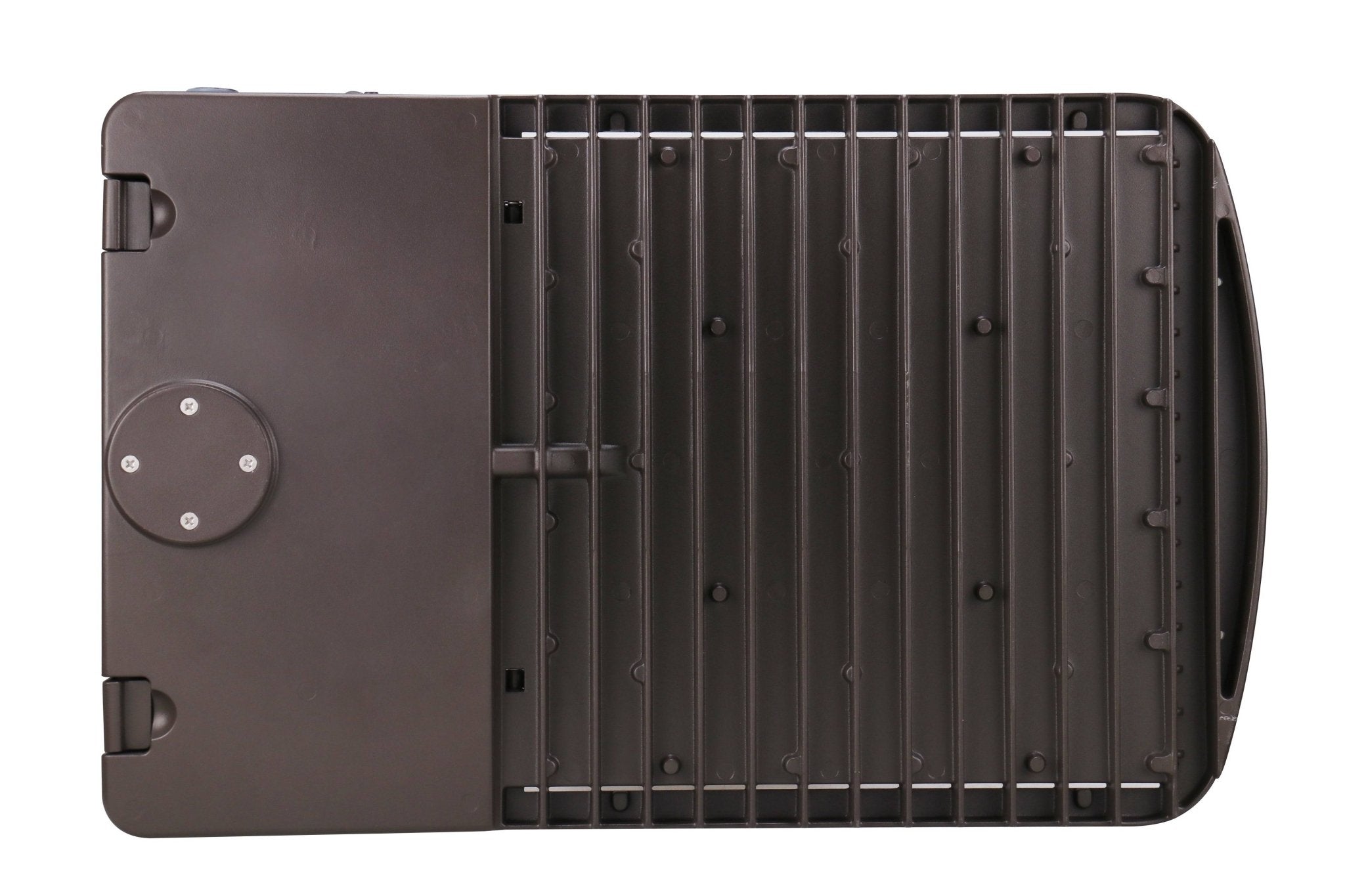 Eiko PowerSet area light with bronze finish, 300W, Type 3 lens, dimming, 3000K-5000K, outdoor exterior lighting fixture.