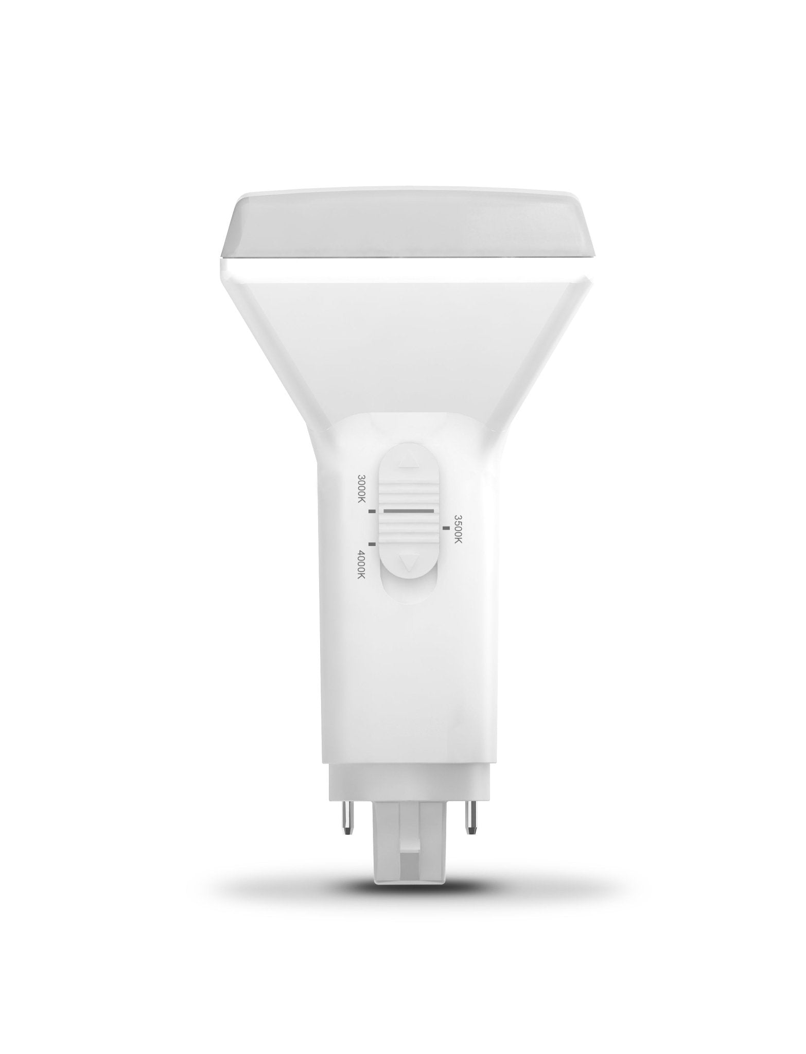 Eiko 8.5W LED bulb with G24D base, 1120 lumens, 80 CRI, 3000K-4000K, plastic body, vertical orientation, 120-277V.