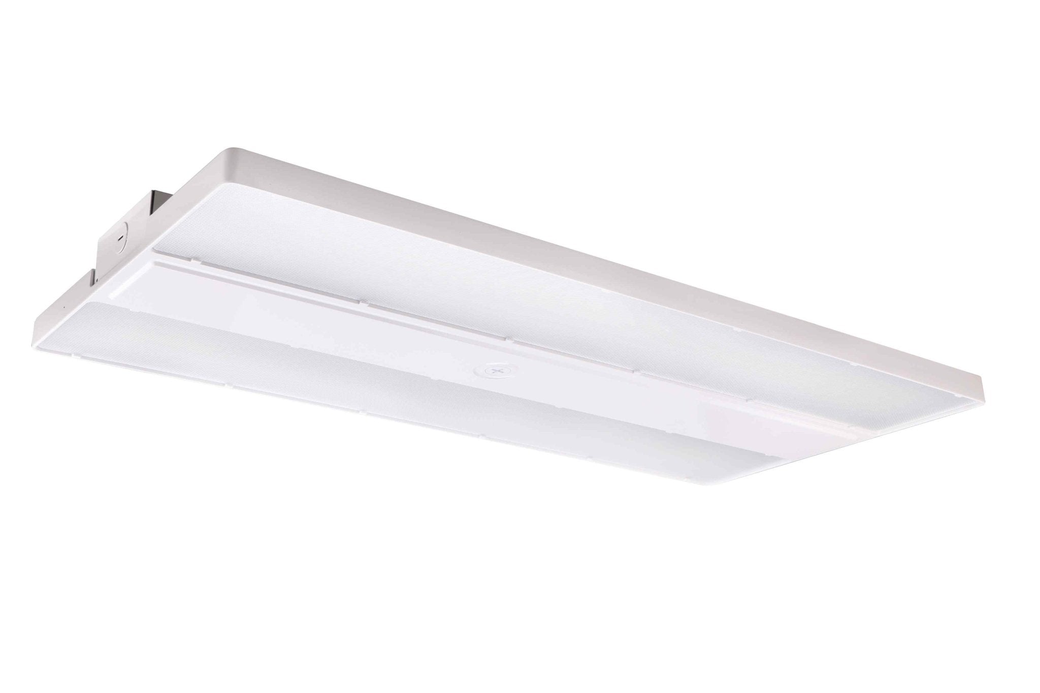 Eiko LED Linear High Bay light with PowerSet 320W, 5000K color, dimming, suitable for 277-480V industrial lighting.