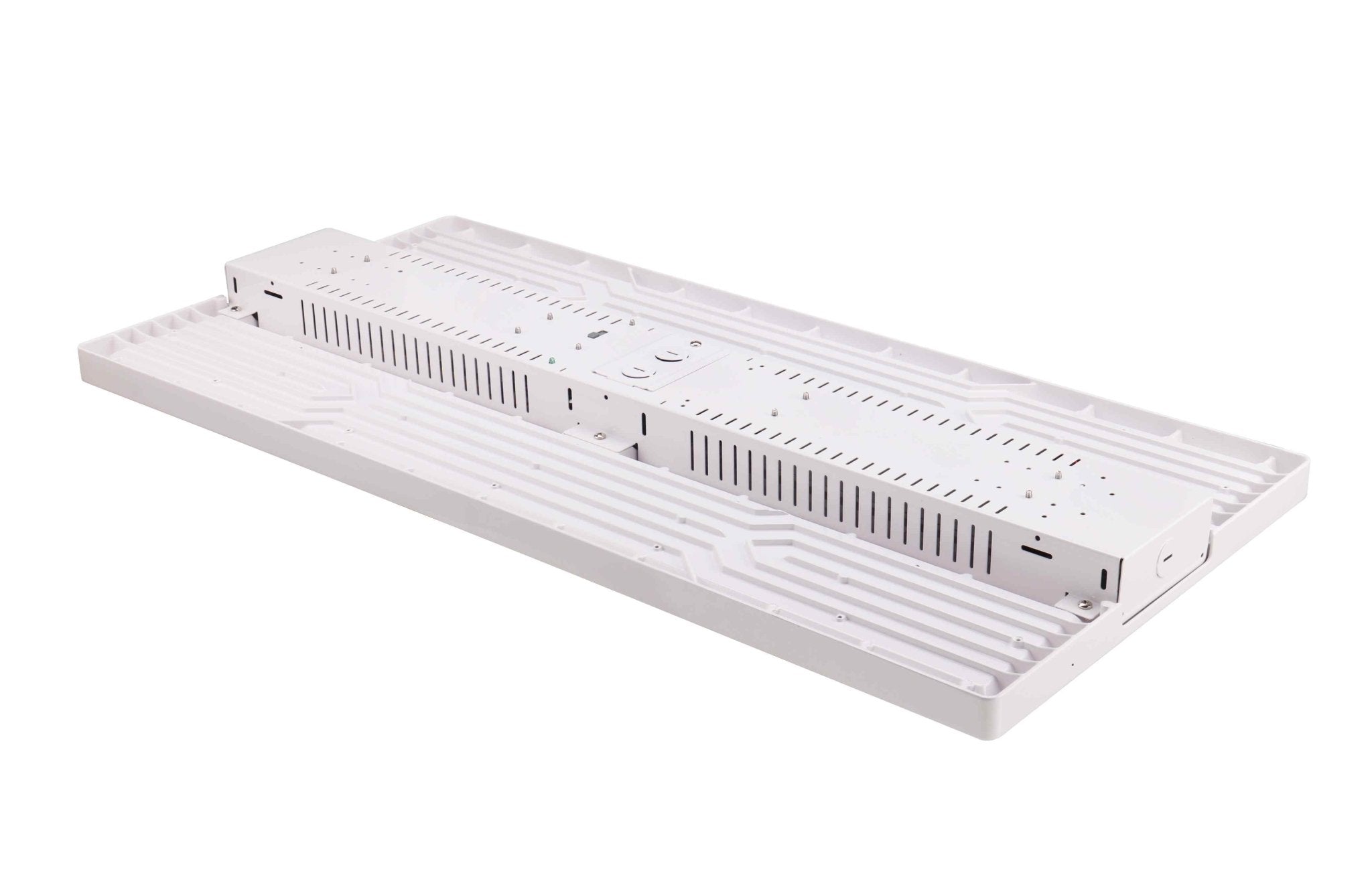 Eiko LED Linear High Bay light with PowerSet 320W, 5000K, 277-480V, dimming, suitable for industrial or commercial lighting.