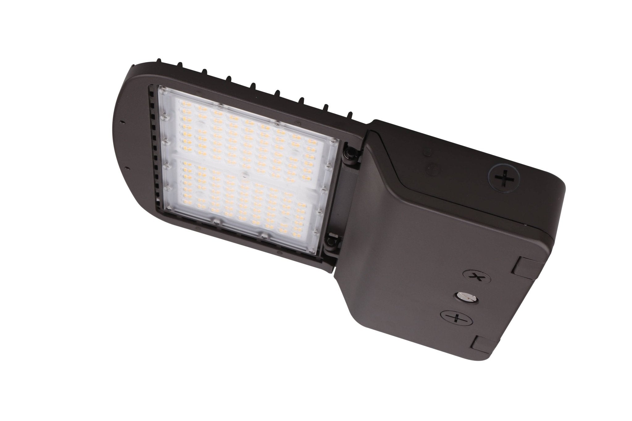 Eiko LED Area Light PowerSet 100/80/60W with bronze finish, 5000K color temperature, Type 5 lens, dimmable, suitable for outdoor lighting.