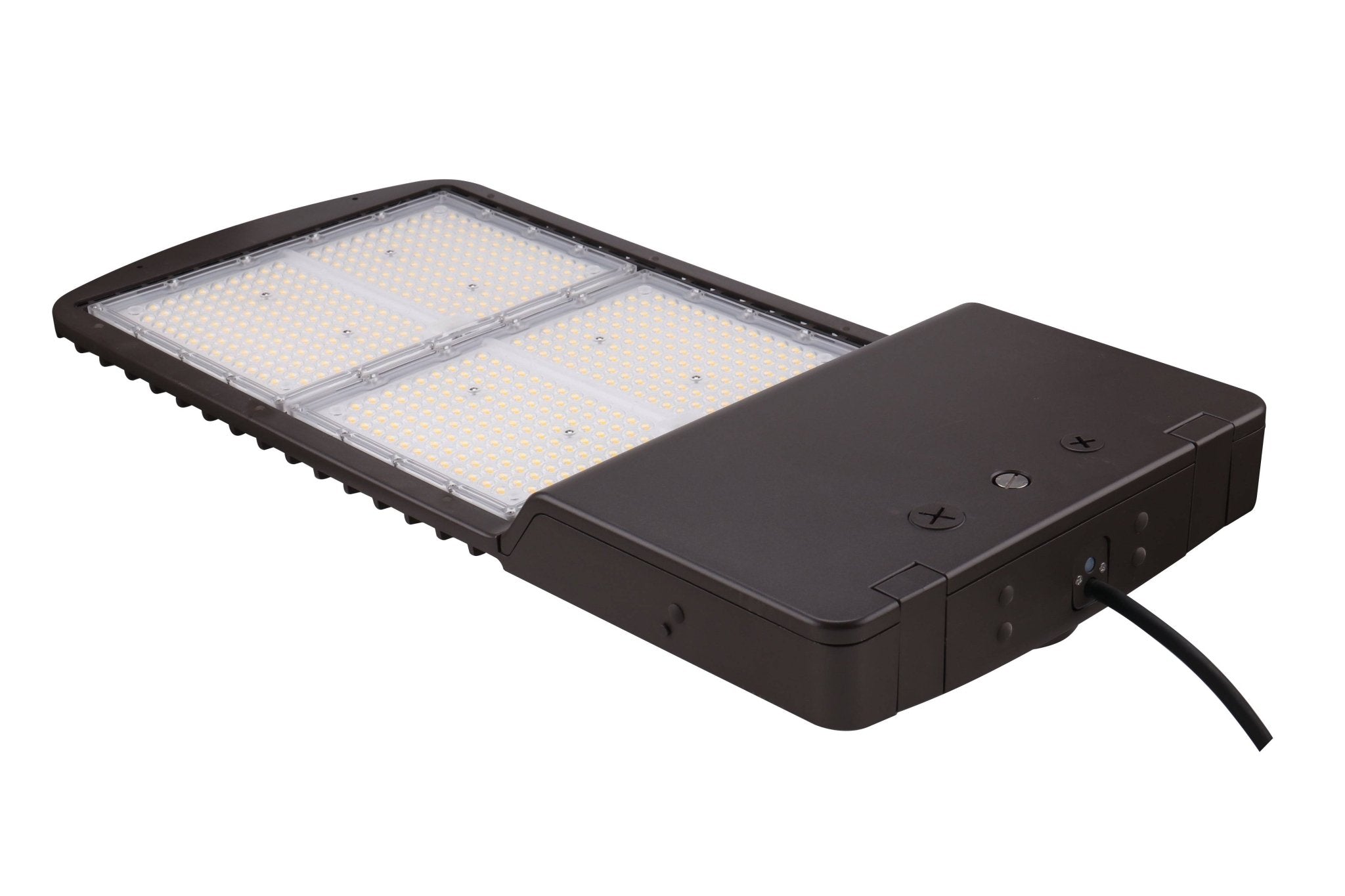 Eiko LED Area Light PowerSet 450W with bronze finish, 5000K color, Type 3 lens, dimmable, 120-277V for outdoor lighting.