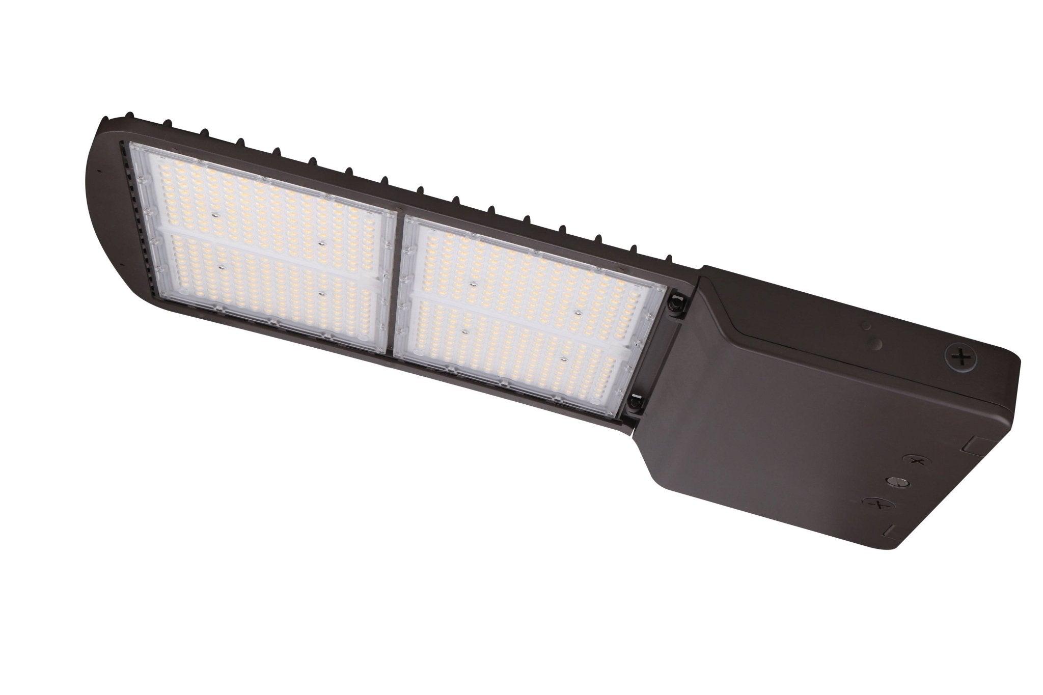 Eiko LED area light with bronze finish, 450W, Type 3 lens, 5000K color, dimmable, suitable for outdoor lighting applications.
