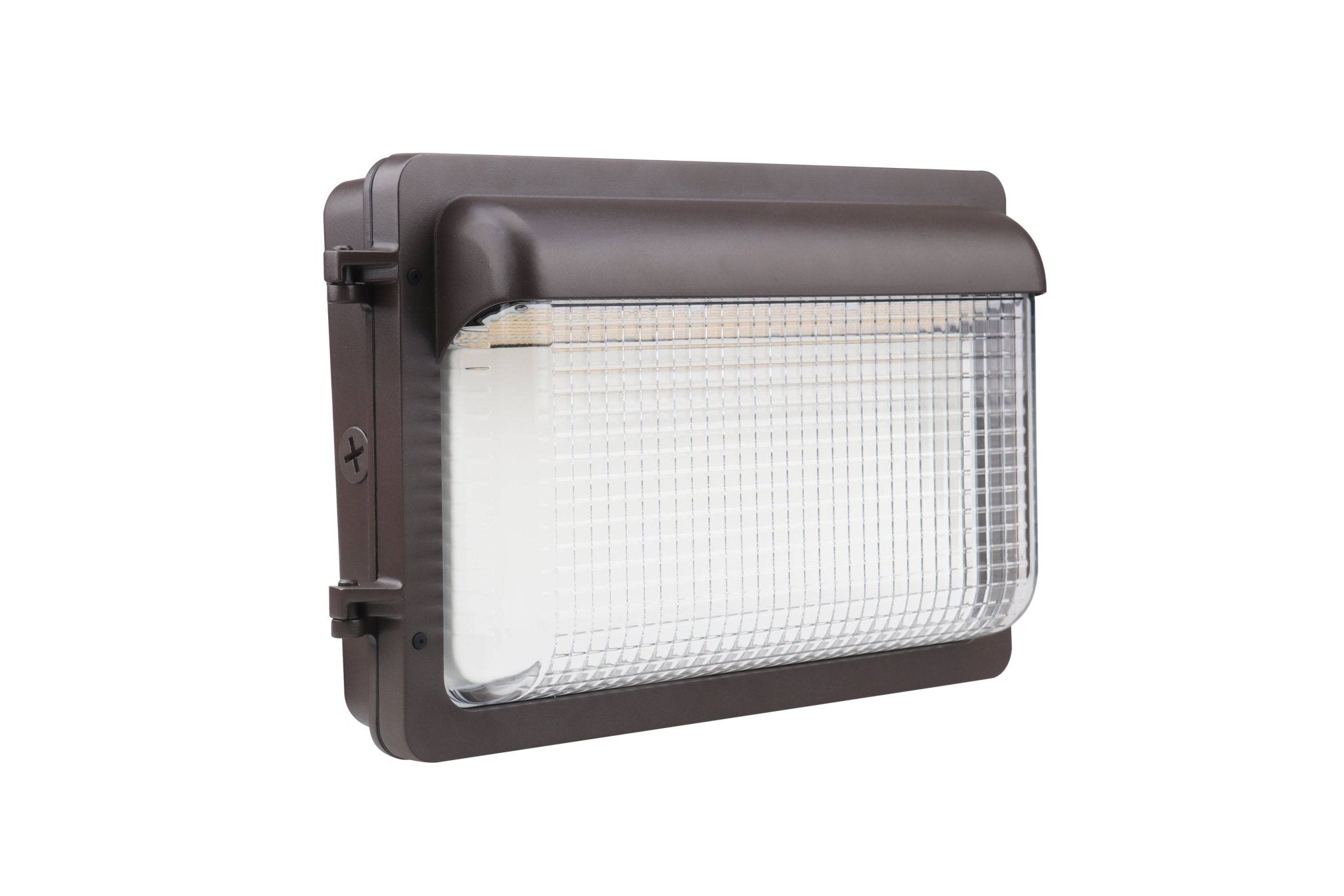 Eiko LED Slim Wall Pack lighting fixture with adjustable wattage, color temperature options, 120-277V, dimming, and photocell.