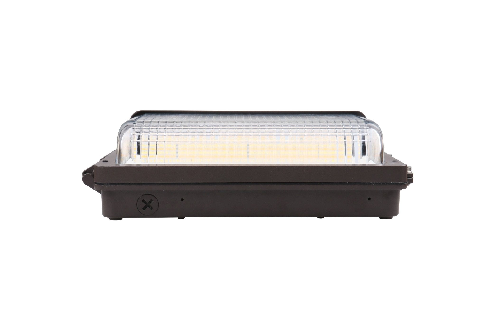 Eiko LED Slim Wall Pack lighting fixture with 60W, 45W, or 30W options, 3000K-5000K color, 0-10V dimming and photocell.