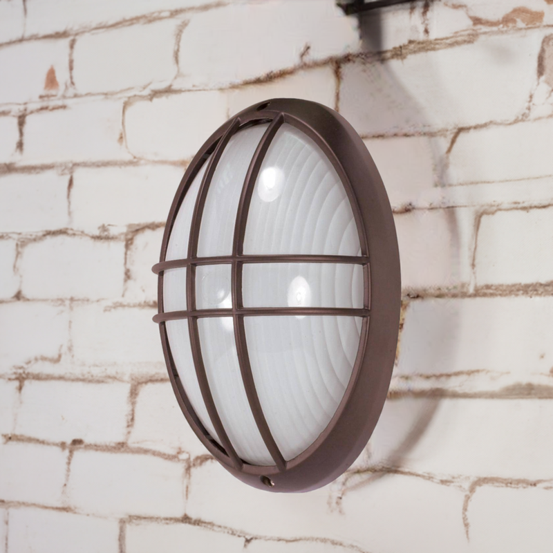 1 Light - 13'' Large Oval Cage Bulkhead - Architectural Bronze Finish