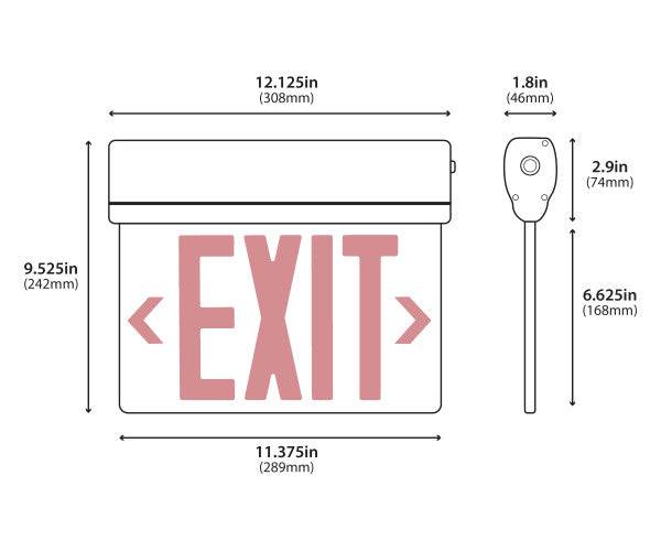 Edge-Lit LED Emergency Exit Sign, Clear with Red Lettering