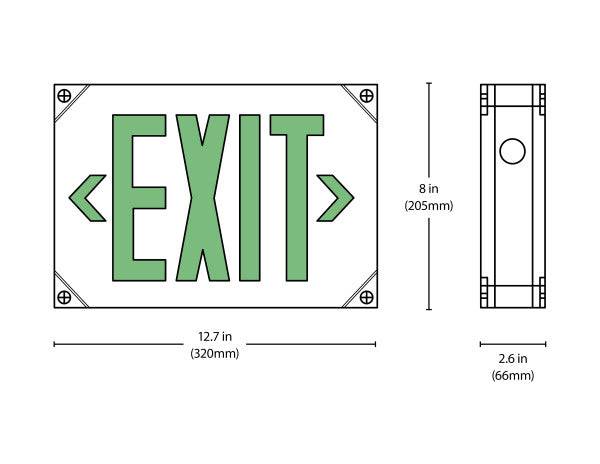 LED Outdoor Emergency Exit Sign, Green Lettering