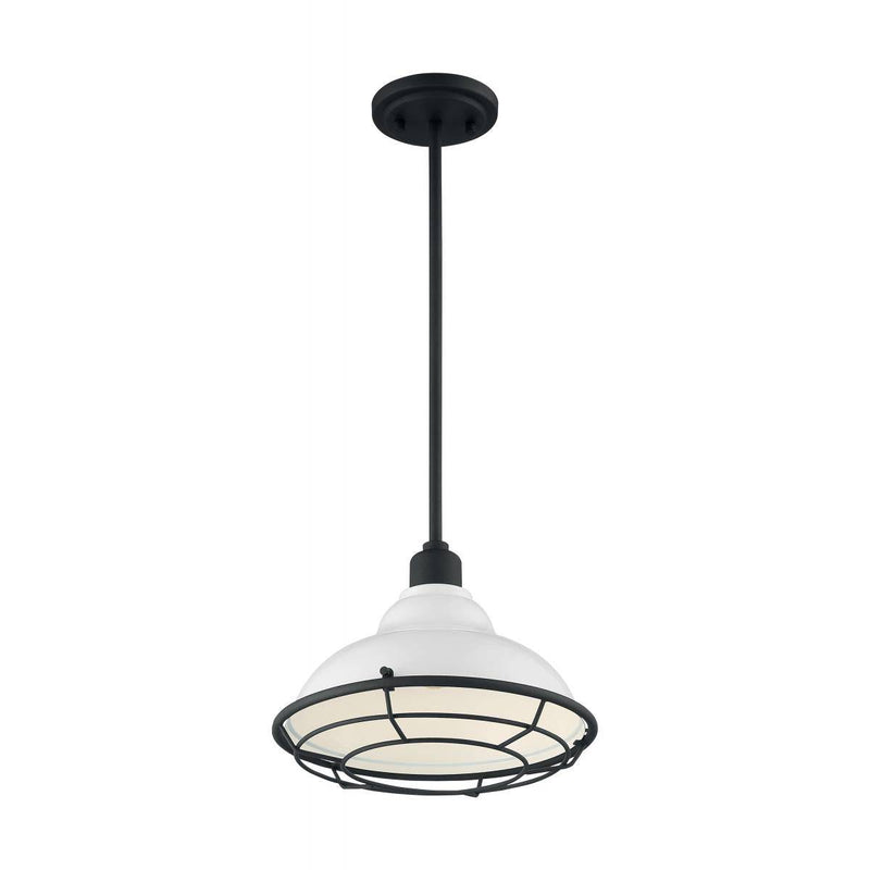 Newbridge - 1 Light Pendant with- Gloss White and Black Accents Finish - Green Lighting Wholesale, INC