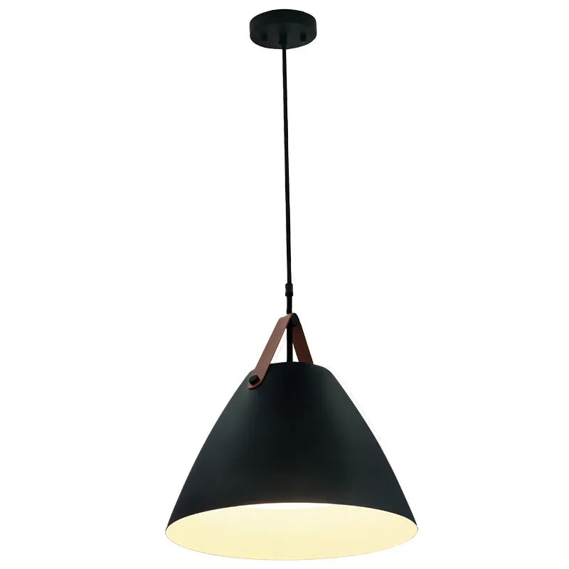 LED Black Nordic Design Pendant Light with Leather Strap