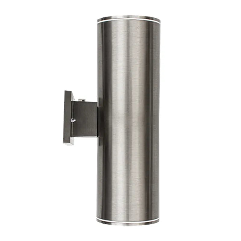 Westgate 4-inch LED cylinder up/down light in brushed nickel with photocell, suitable for exterior lighting, adjustable CCT.