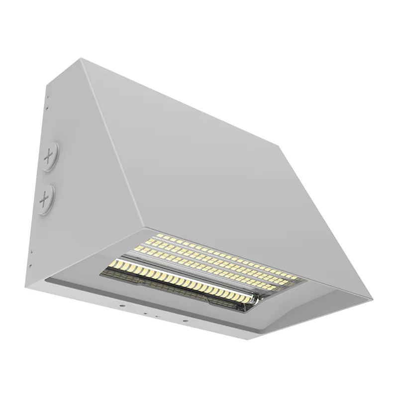 Westgate LED silver cutoff wall pack exterior light fixture with 25W to 40W, available in 3000K, 4000K, and 5000K color temperatures.