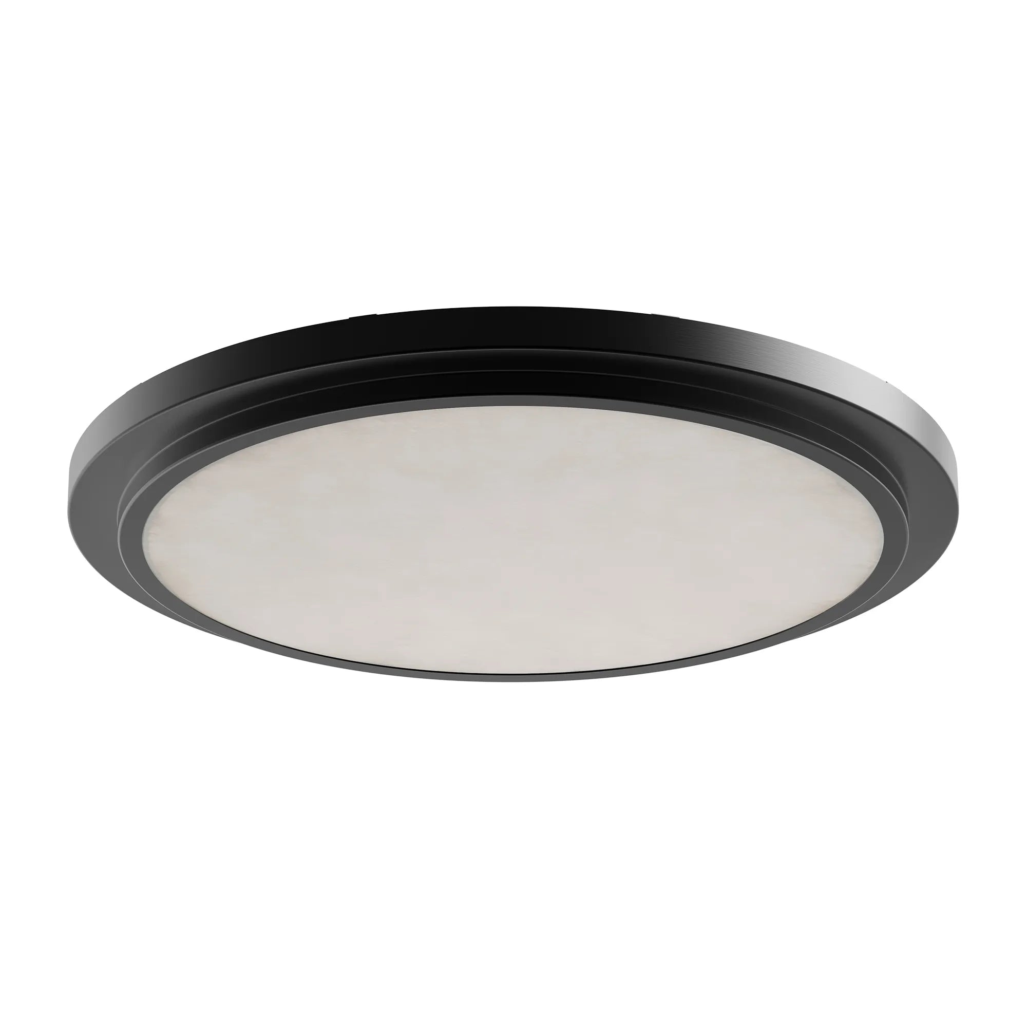 Black 7-inch LED ceiling fixture with real alabaster lens and CCT adjustable lighting by Westgate for surface mounting.