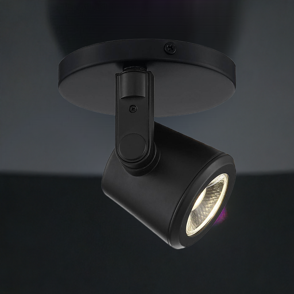 Satco 12W black LED taper back monopoint decorative lighting with 3000K warm light and 36-degree beam angle.