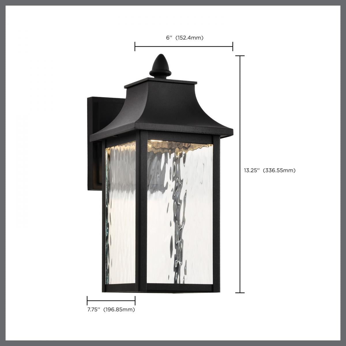 Satco Austen Collection 1-Light Outdoor Wall Fixture with LED, matte black finish, clear water glass, and RGBTW CCT selectable lighting