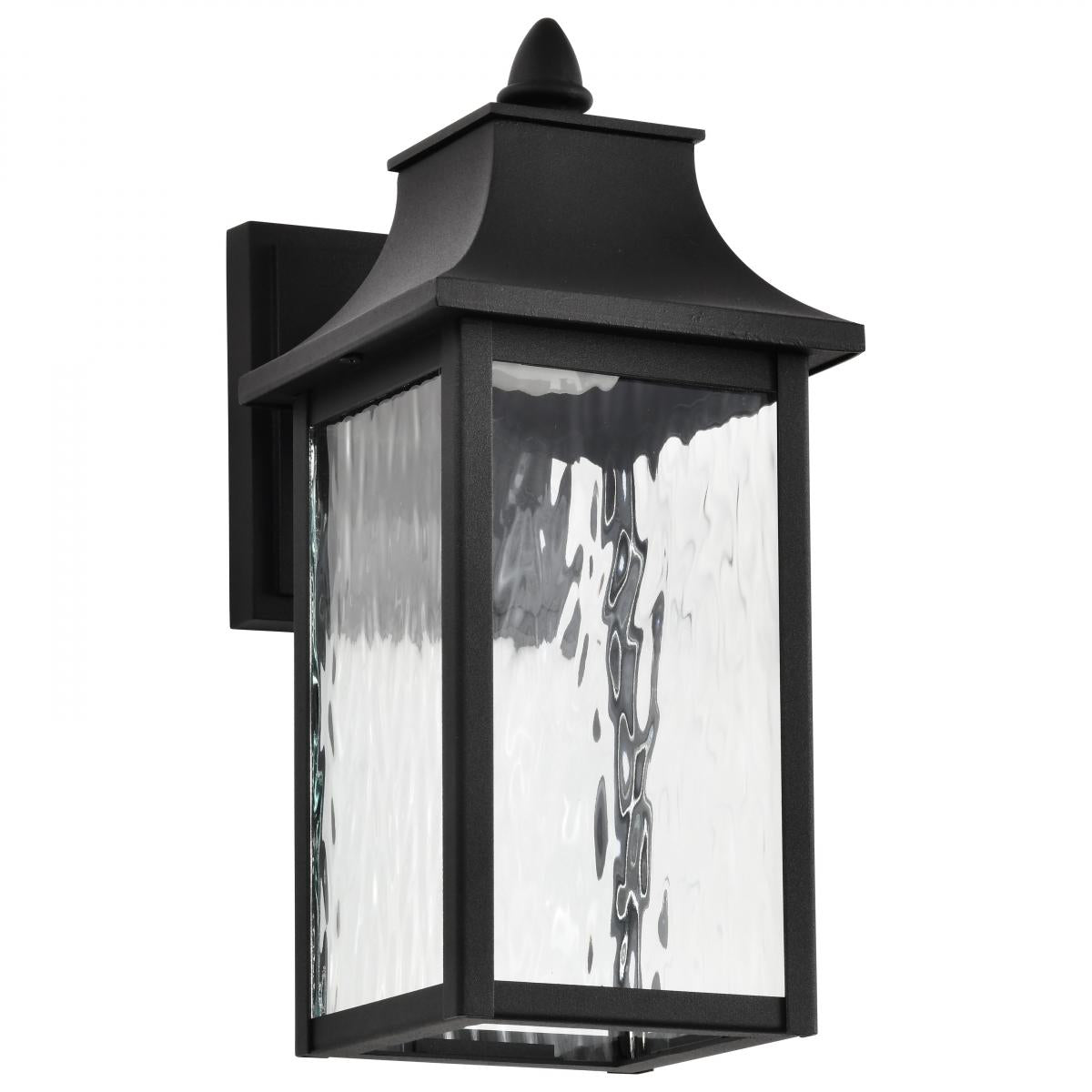 Satco Austen Collection 1-Light Outdoor Wall Fixture with LED, matte black finish, clear water glass, and RGBTW CCT selectable lighting