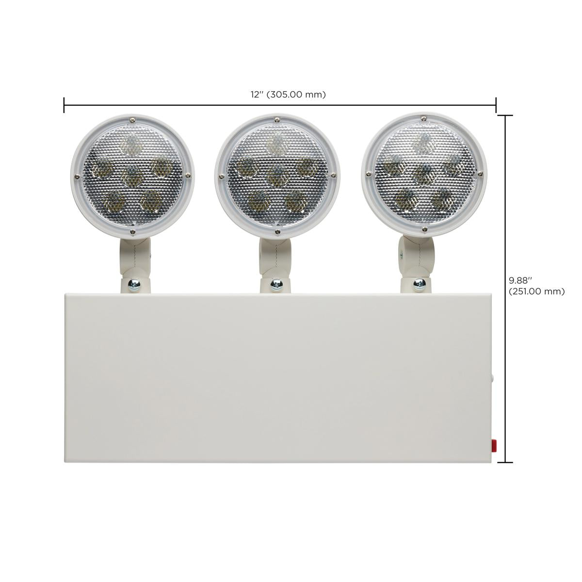 Satco Steel NYC Tri-Head Emergency Light with 90-minute Ni-Cad backup, 120/277V, universal mounting for safety and emergency use.