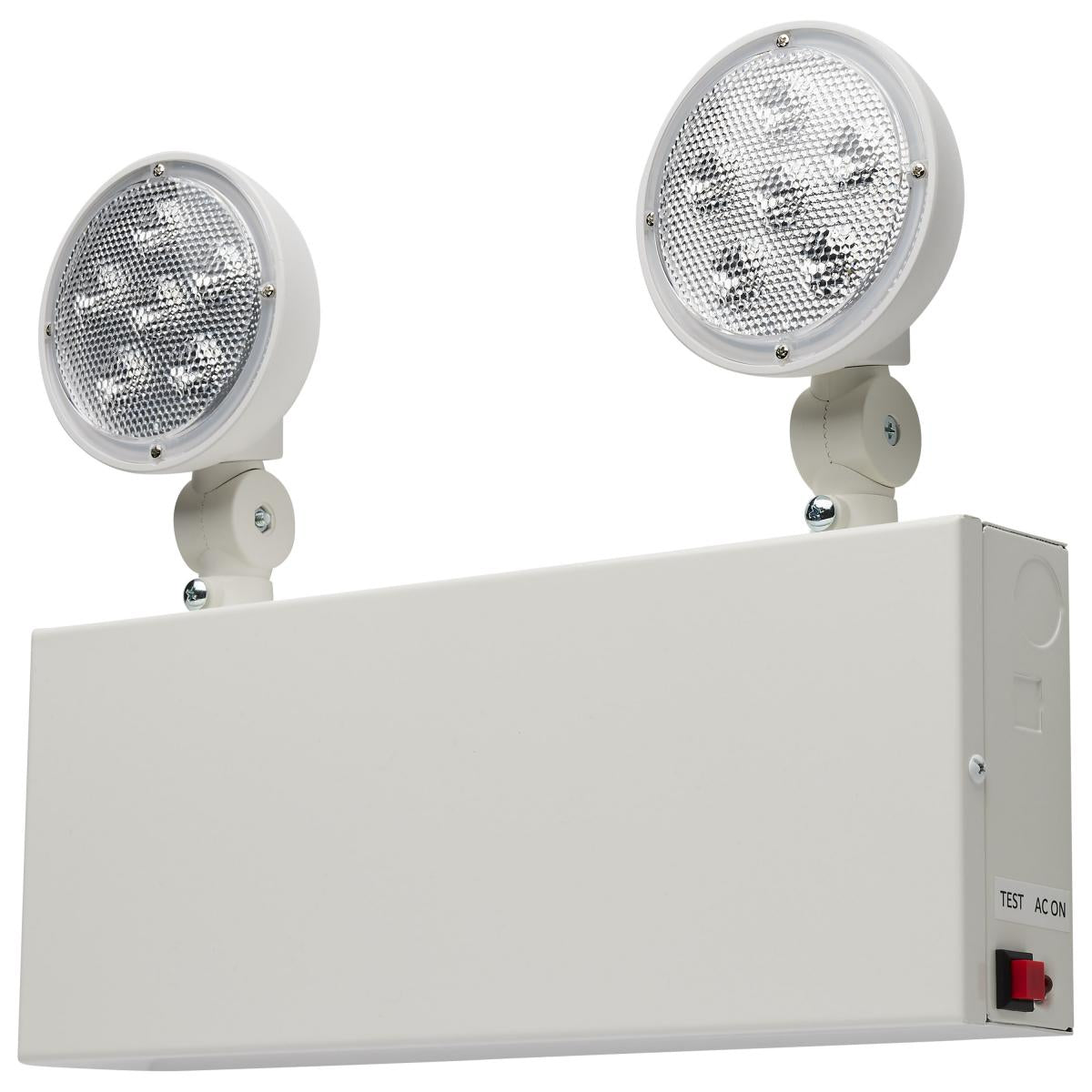 Satco emergency light with dual heads, 90-minute Ni-Cad backup, universal steel mounting, suitable for 120-277V electrical systems.