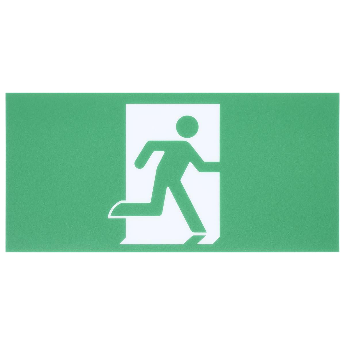 Recessed mounted Satco green combo edge-lit exit sign with running man symbol, dual face emergency lighting for safety.