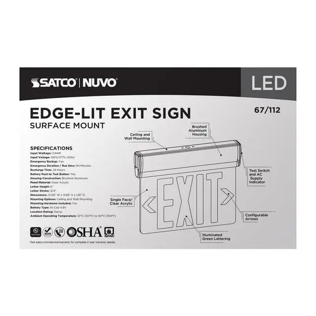 Single Face Green (Clear) EdgeLit LED Exit Sign