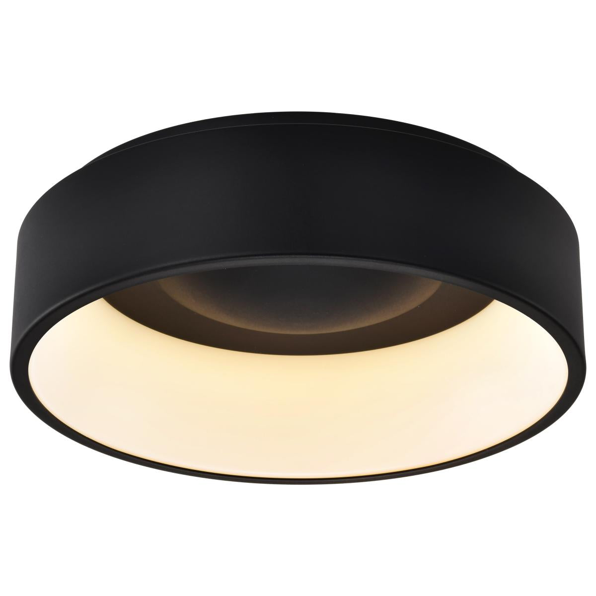 Satco LED Orbit black surface mount fixture with 20W LED flush mount and adjustable CCT for modern ceiling lighting.