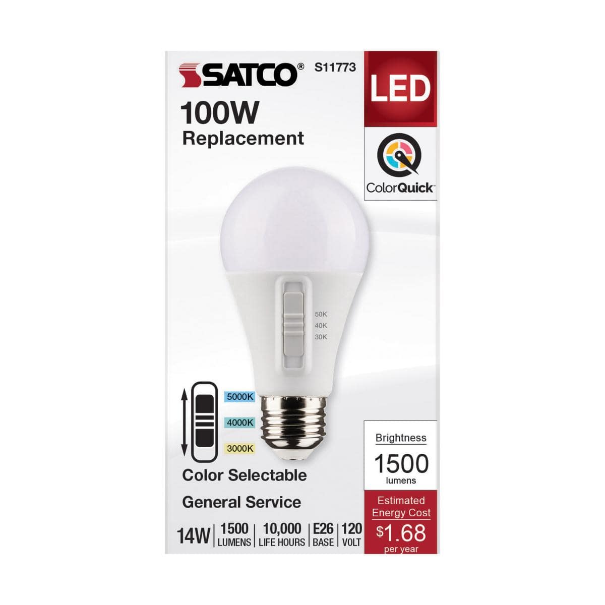 14 Watt LED A19; CCT Selectable; White Finish; 90 CRI - Green Lighting Wholesale, INC