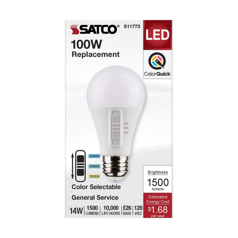 14 Watt LED A19; CCT Selectable; White Finish; 90 CRI