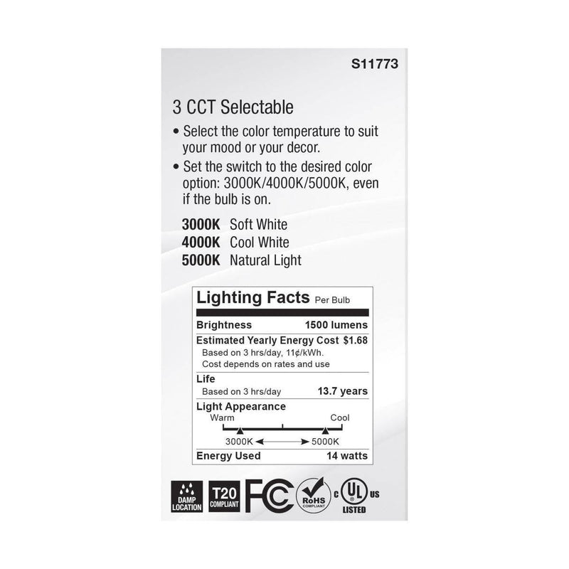 14 Watt LED A19; CCT Selectable; White Finish; 90 CRI