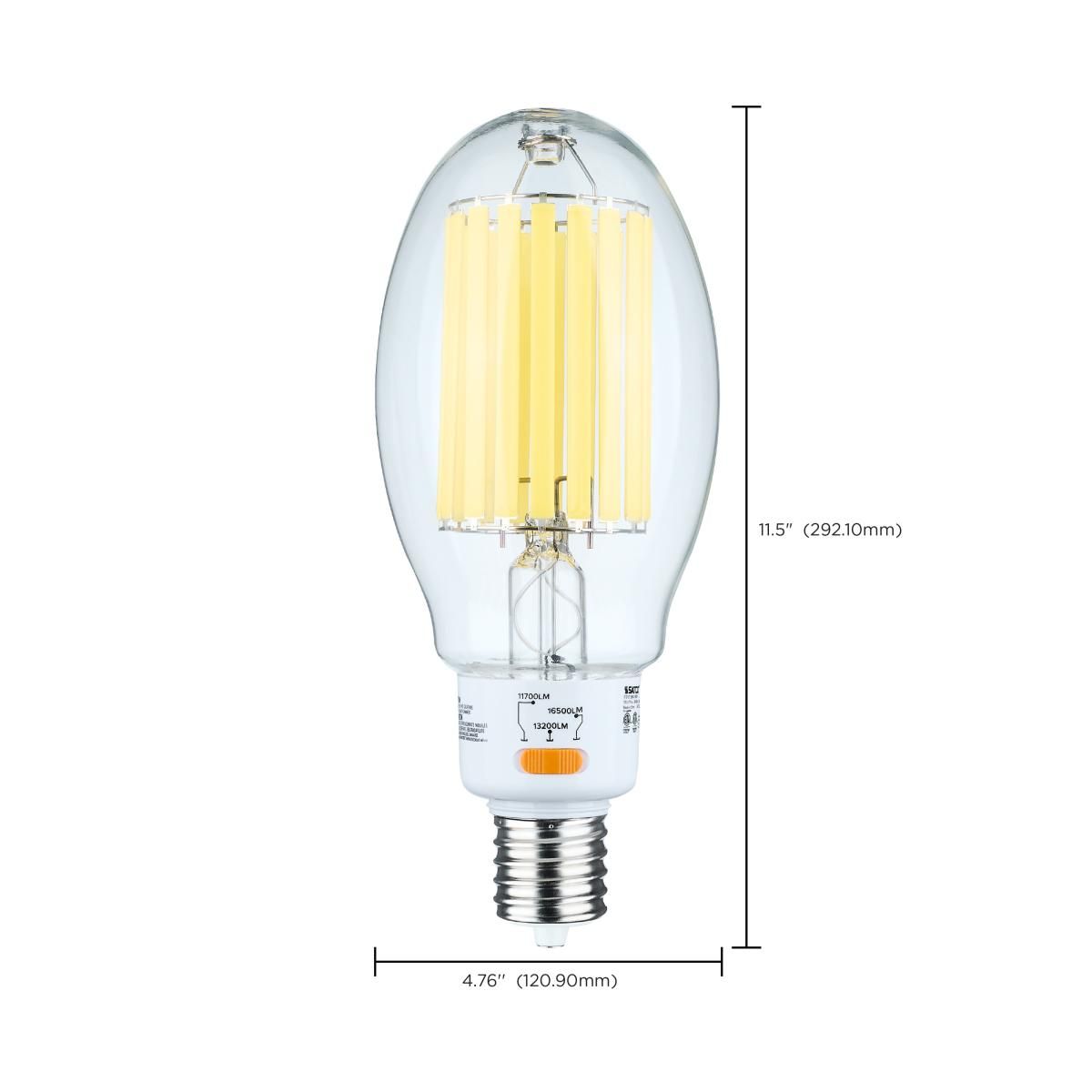 Satco LED HID replacement bulb ED37 5000K mogul extended base clear light bulb for outdoor or industrial lighting.