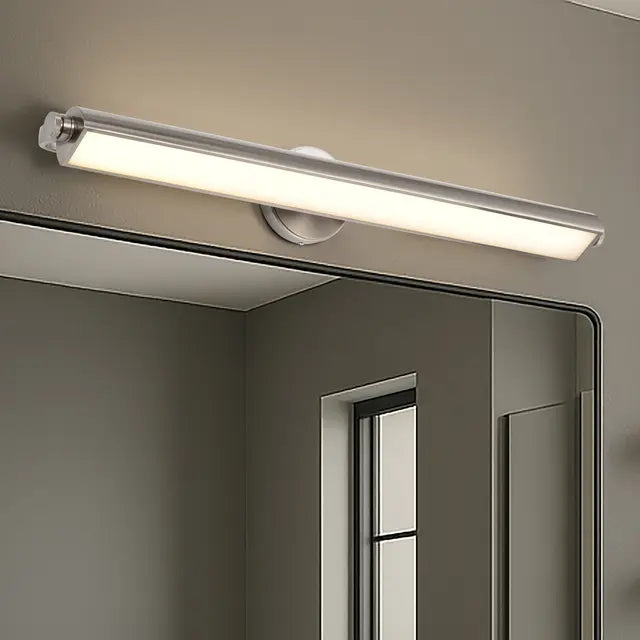 36-inch LED vanity light fixture by Satco with brushed nickel finish, acrylic lens, and 3 CCT selectable lighting options.