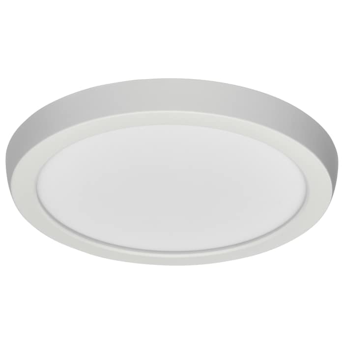 Satco 7-inch round surface mount LED fixture with CCT selectable, white finish, 120V LED lighting for residential or commercial use.