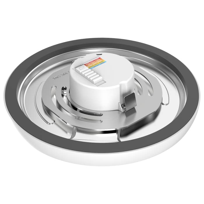 Satco 7-inch round surface mount LED fixture with CCT selectability, white finish, and 120V power for efficient LED lighting.
