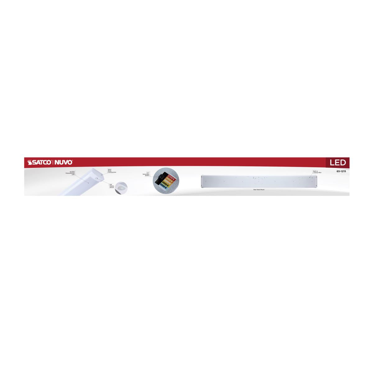 Satco LED 4-foot wrap light with PIR motion sensor, 39W, available in 27K to 50K color temperatures, for energy-efficient lighting.