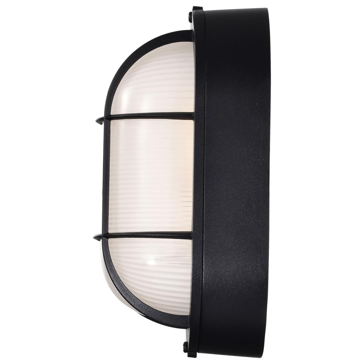 LED Small Oval Bulk Head Fixture; Black Finish with White Glass - Green Lighting Wholesale, INC