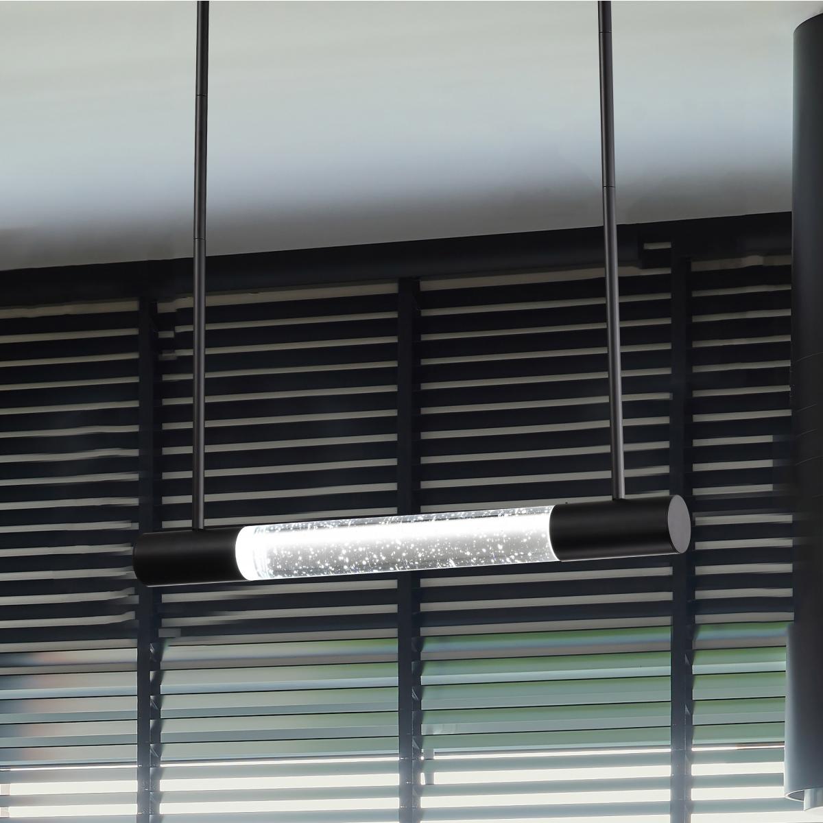 RGB Lacey 23 Inch LED island pendant light by Satco featuring matte black finish and K9 bubble crystal accents.