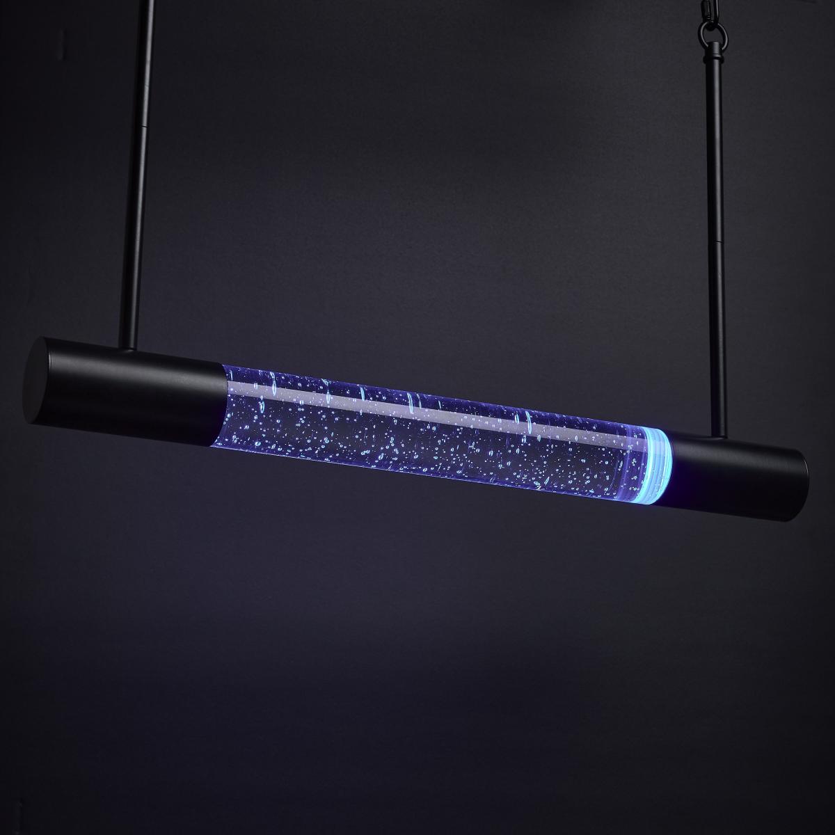 RGB Lacey 23-inch LED island pendant light in matte black with K9 bubble crystal for modern kitchen lighting by Satco.