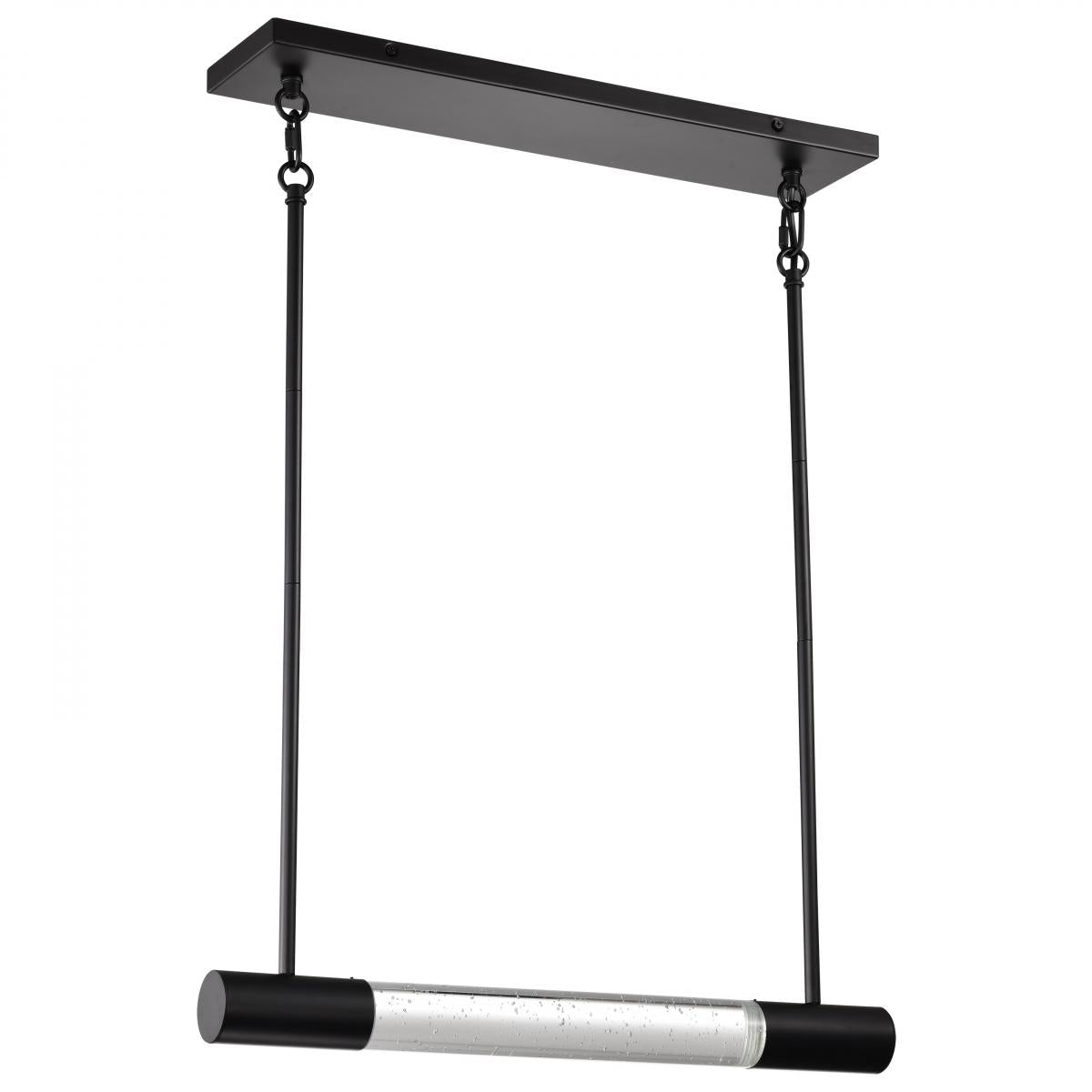 RGB Lacey 23-inch LED island pendant light by Satco with matte black finish and K9 bubble crystal accents.