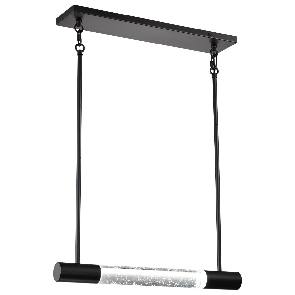 Satco RGB Lacey 23-inch LED island pendant in matte black with K9 bubble crystal accents, showcasing modern LED lighting fixture design.