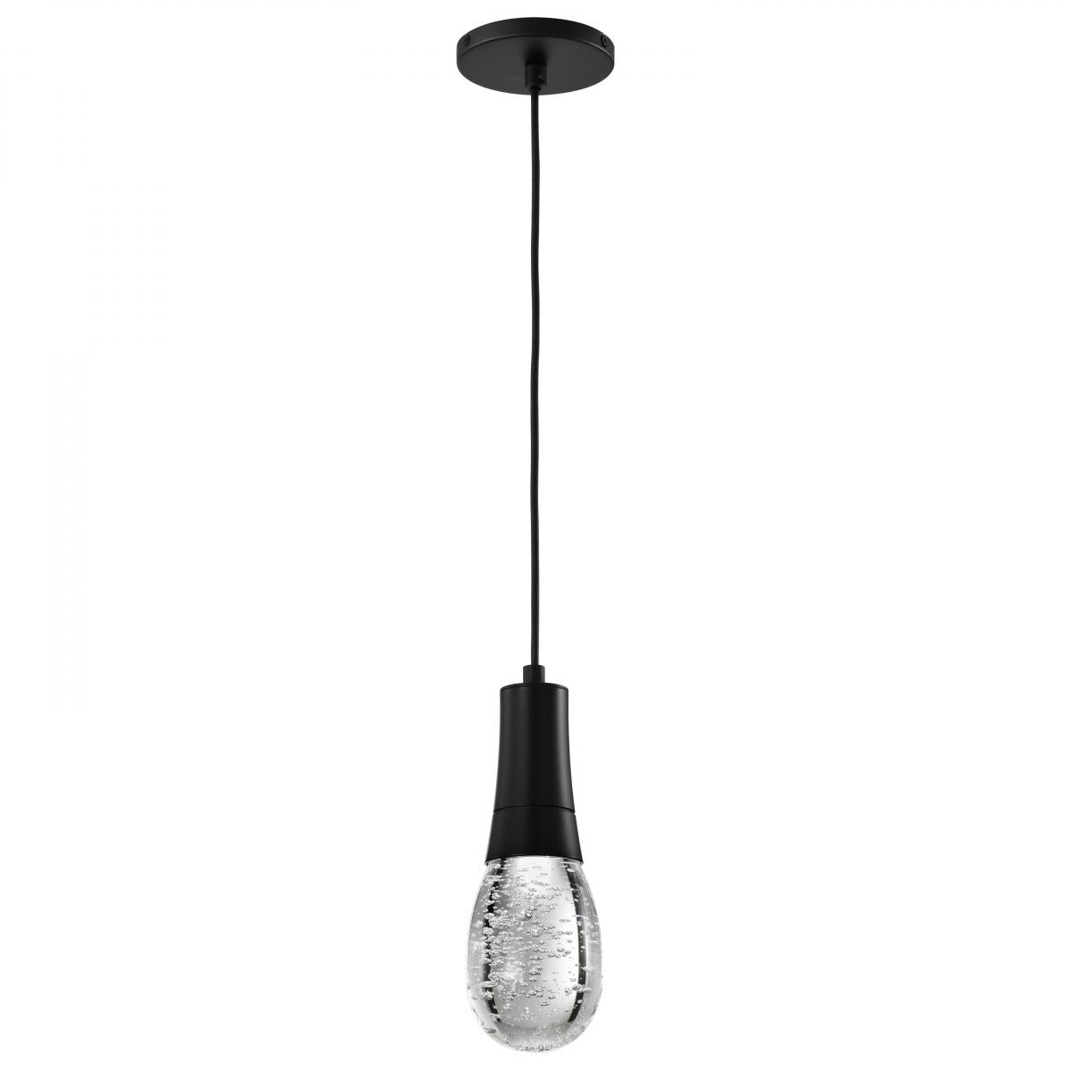 RGB Lacey 4-inch LED mini pendant light in matte black with K9 bubble crystal, designed for modern LED lighting fixtures.