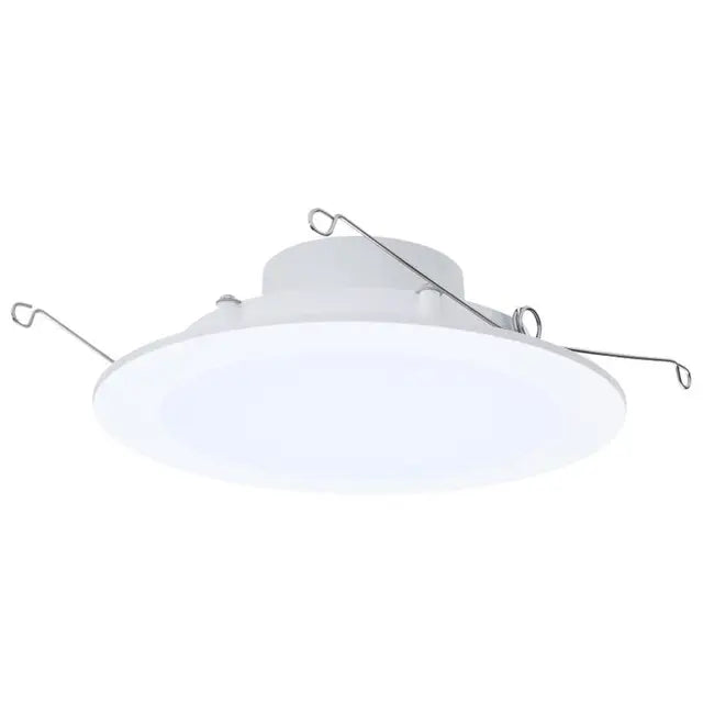 Satco 6-inch LED flat downlight retrofit kit with CCT selectable, 9.5W round recessed LED light for ceiling installation.
