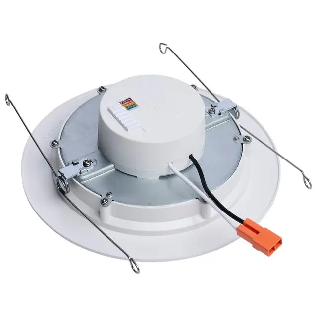 Satco 6-inch LED flat downlight retrofit kit with CCT selectable, 9.5W round recessed LED light for modern ceiling lighting.