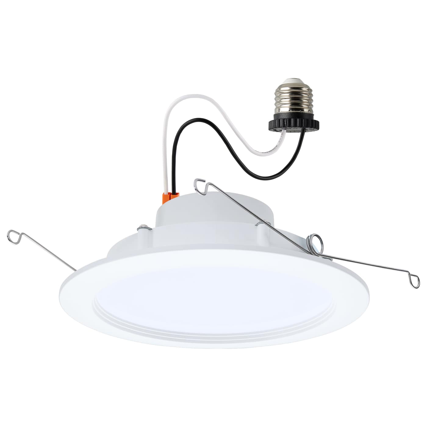Satco 6-inch white LED recessed retrofit downlight kit with adjustable color temperatures and wattages for energy-efficient lighting.