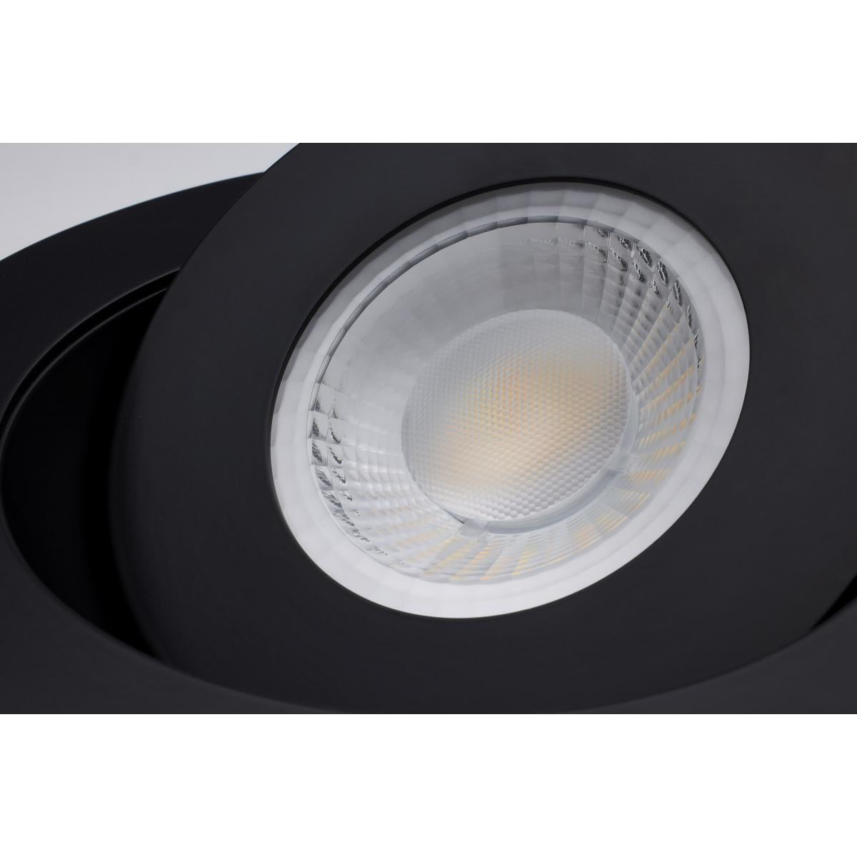 Black Satco 15W RGB and tunable white LED gimbaled downlight in 6-inch recessed retrofit kit with adjustable lighting.