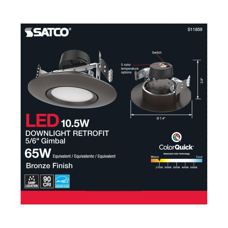 Bronze 10.5 Watt; LED Retrofit Downlight; Gimbaled